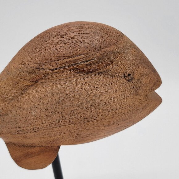 Vintage Hand Carved Wooden Fish Sculpture On Marble Base - Picture 2 of 5